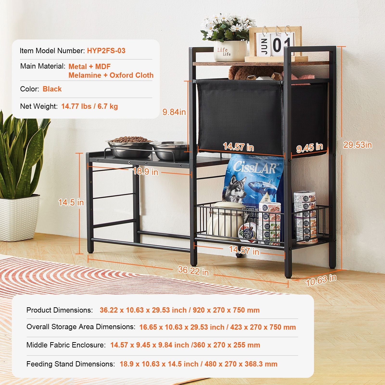 Pet Feeding Station with Storage, Elevated Dog Bowls, Raised Dog