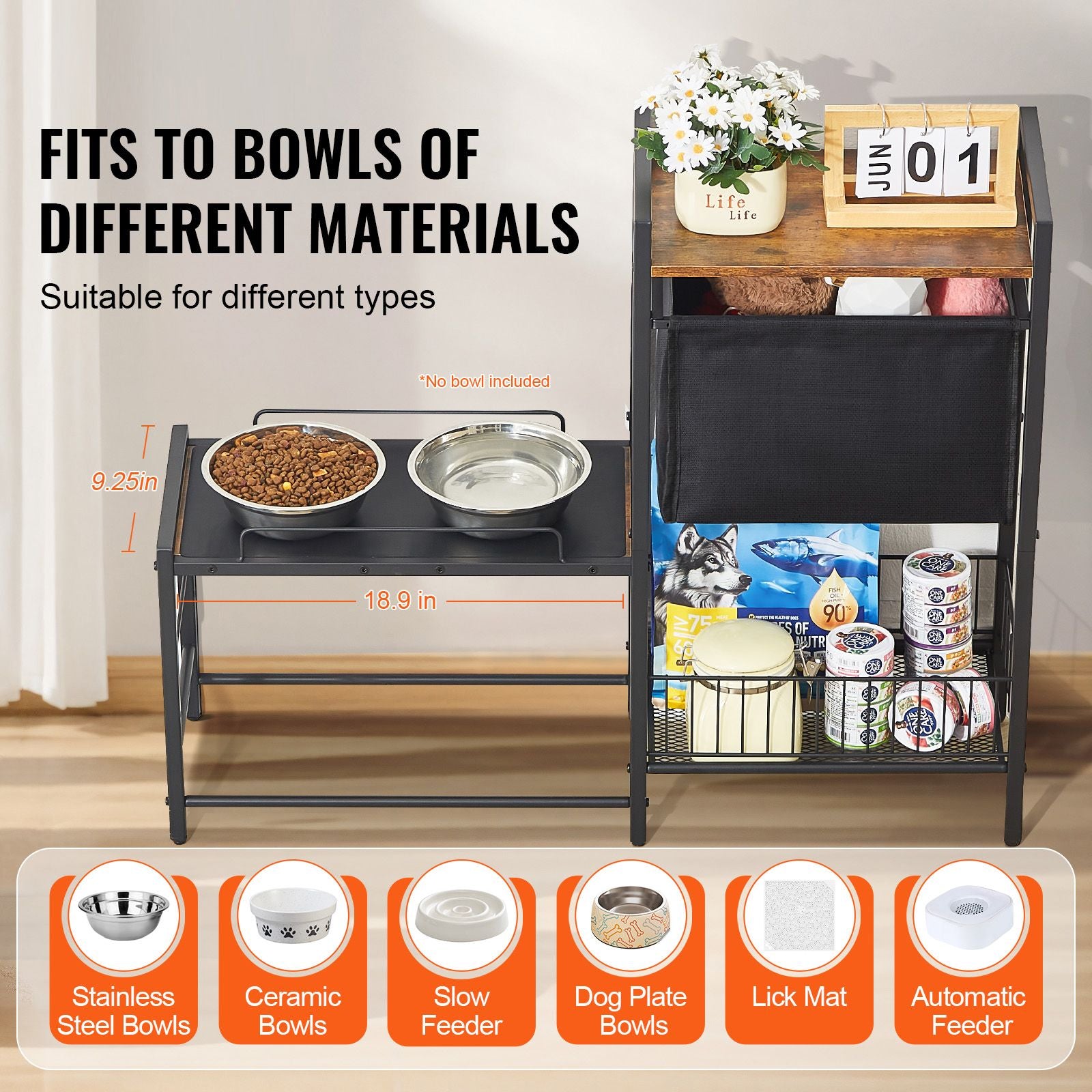 Pet Feeding Station with Storage, Elevated Dog Bowls, Raised Dog