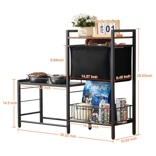 Pet Feeding Station with Storage, Elevated Dog Bowls, Raised Dog
