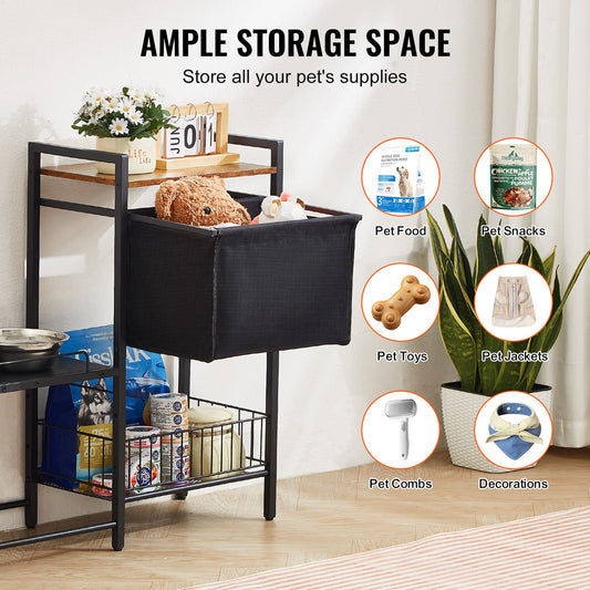 Pet Feeding Station with Storage, Elevated Dog Bowls, Raised Dog