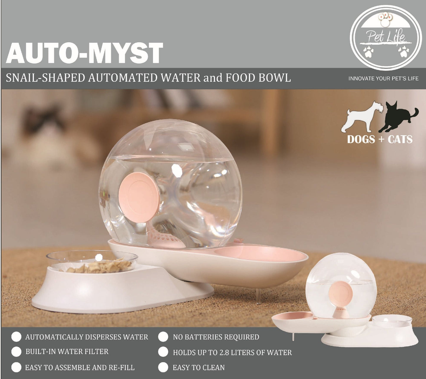 Snail Shaped 2-in-1 Automated Gravity Pet Filtered Water Dispenser
