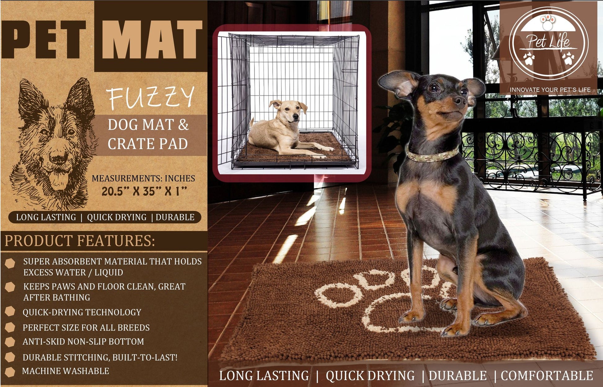 Quick-Drying Anti-Skid and Machine Washable Dog Mat