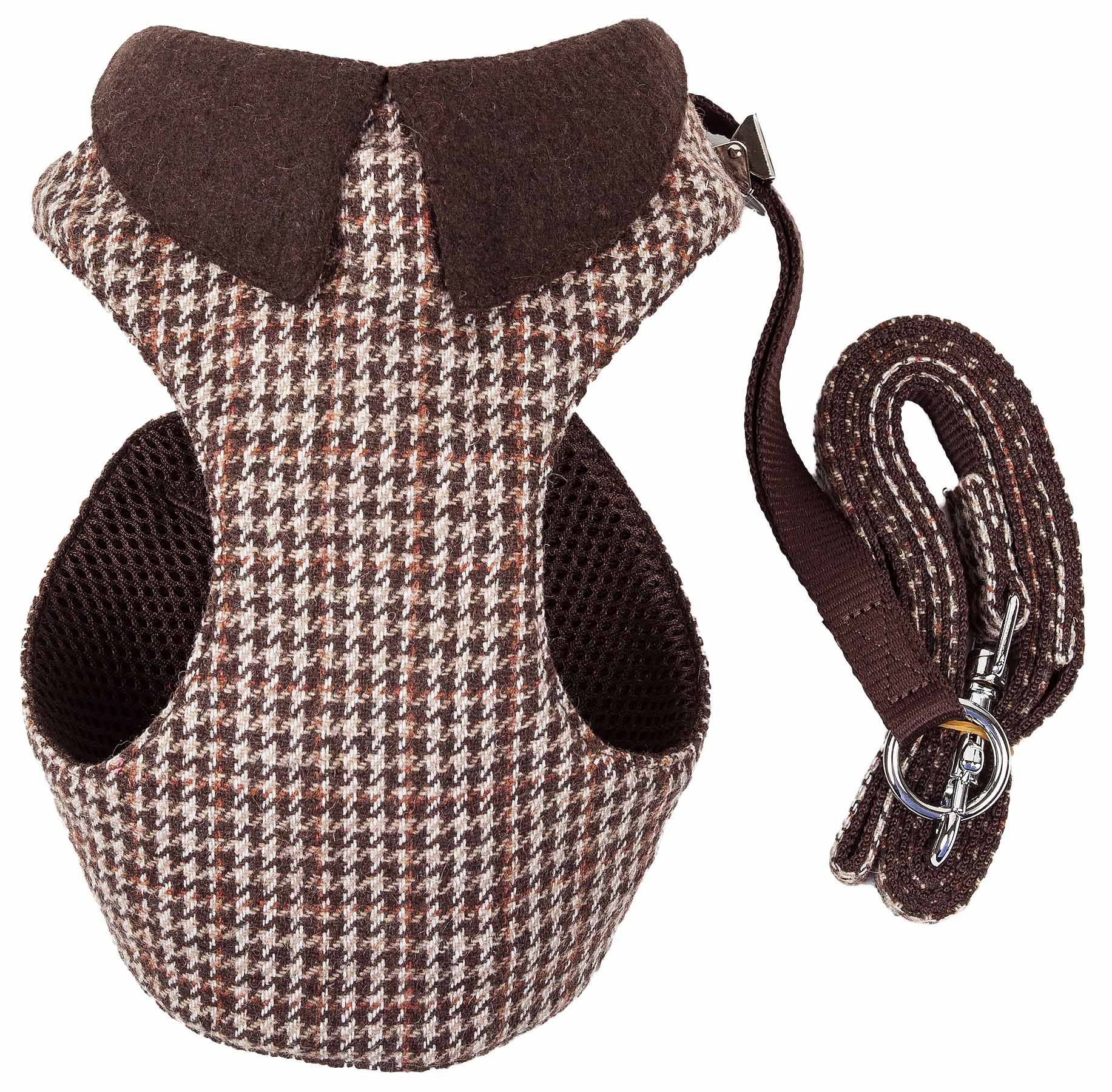 2-in-1 Mesh Reversible Plaided Collared Adjustable Dog Harness-Leash