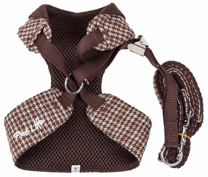 2-in-1 Mesh Reversible Plaided Collared Adjustable Dog Harness-Leash