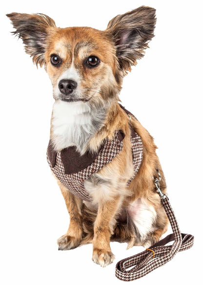 2-in-1 Mesh Reversible Plaided Collared Adjustable Dog Harness-Leash