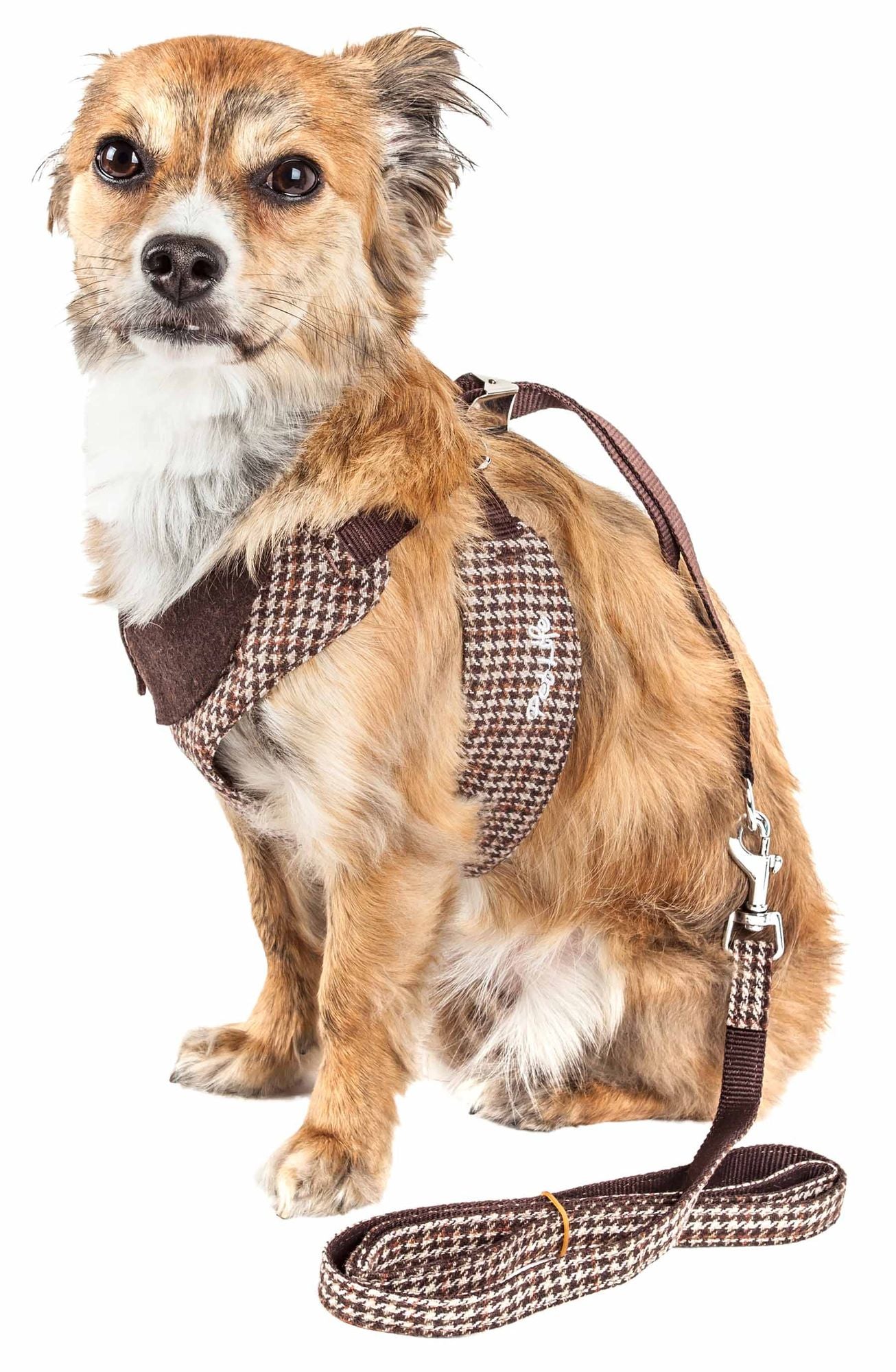 2-in-1 Mesh Reversible Plaided Collared Adjustable Dog Harness-Leash
