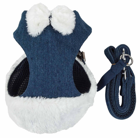 2-in-1 Mesh Reversed Adjustable Dog Harness-Leash with Pom-Pom