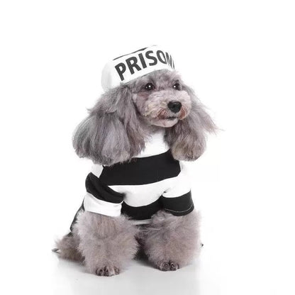 Striped Retro Inmate Prisoner Pet Dog Costume Uniform