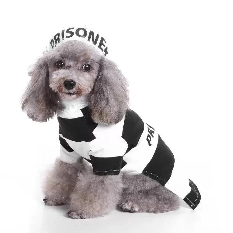 Striped Retro Inmate Prisoner Pet Dog Costume Uniform