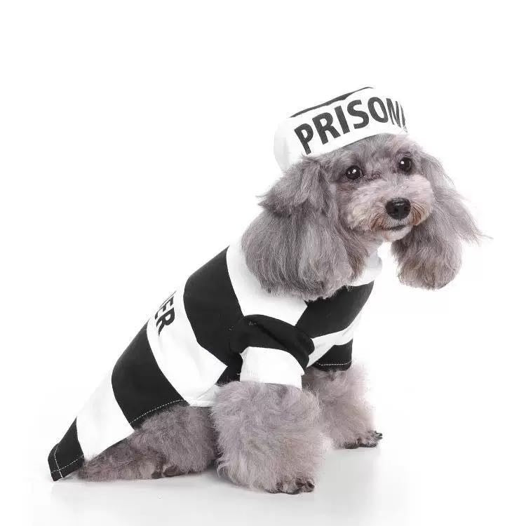 Striped Retro Inmate Prisoner Pet Dog Costume Uniform