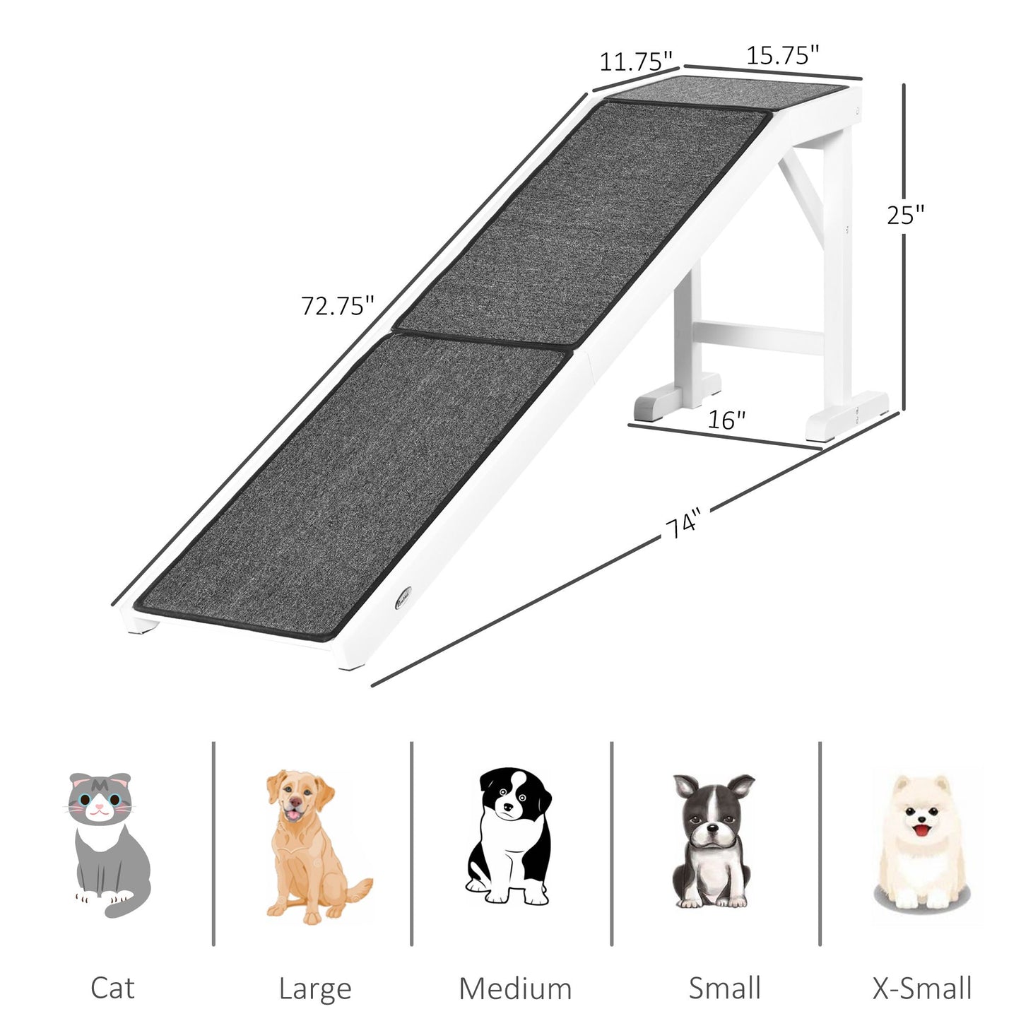 Pet Ramp for Dogs Non-Slip Carpet Top Platform Pine Wood 74 W X