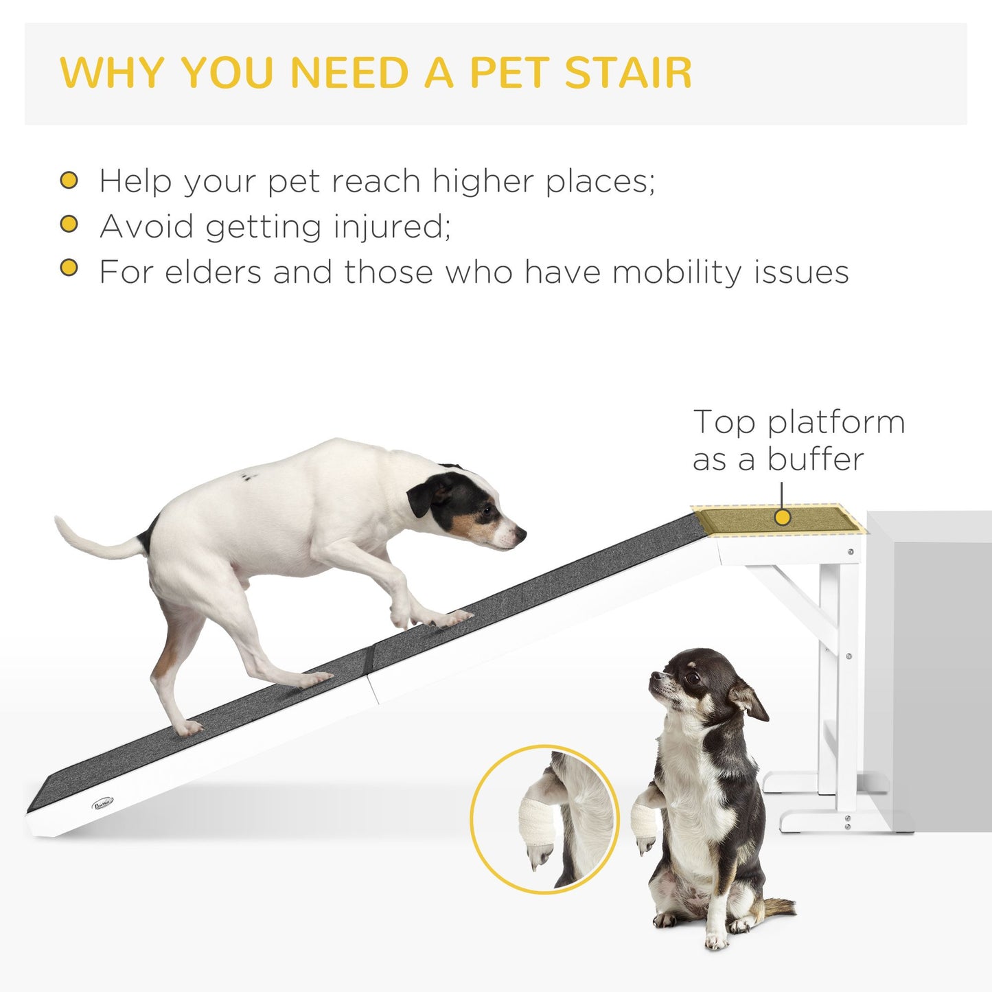 Pet Ramp for Dogs Non-Slip Carpet Top Platform Pine Wood 74 W X