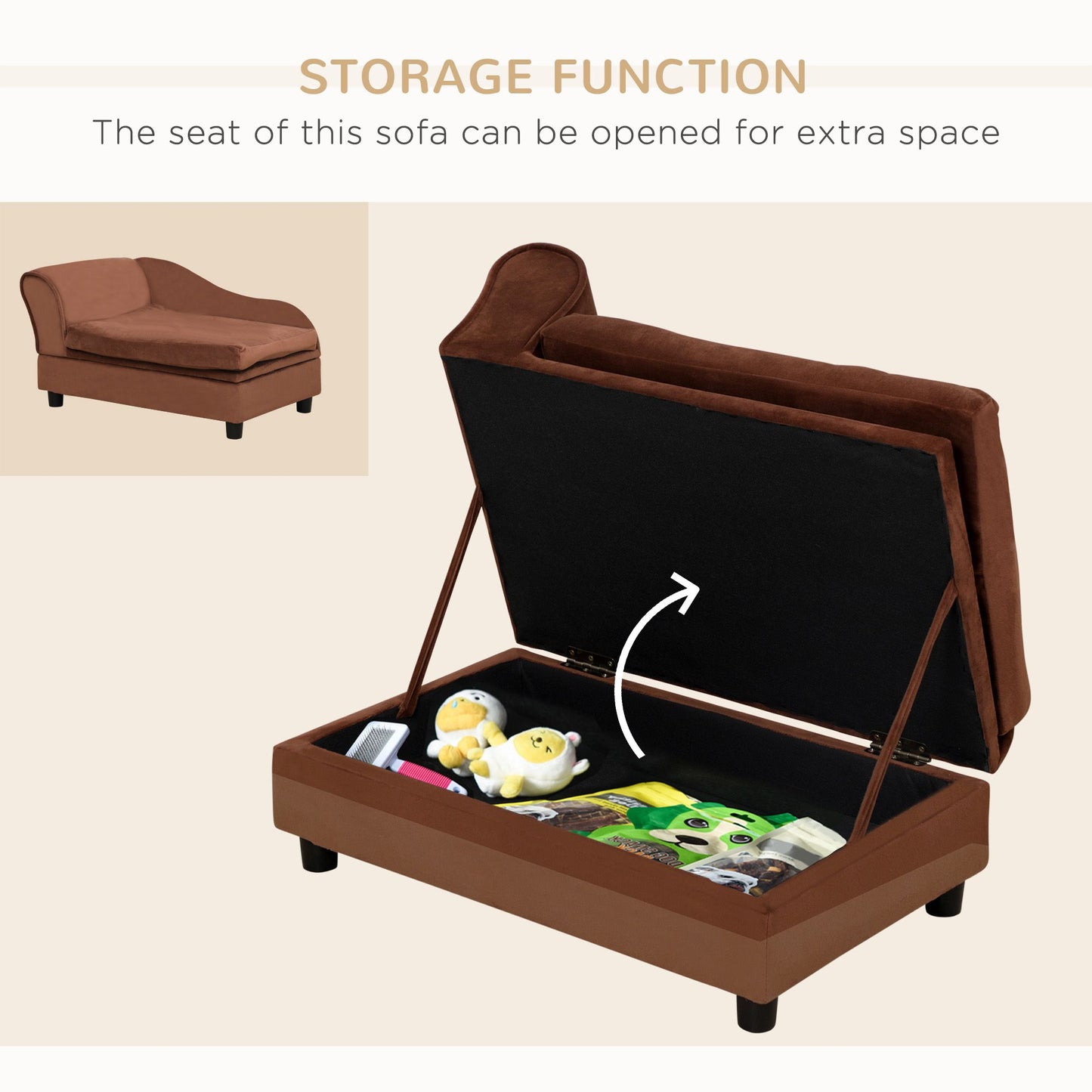Pet Sofa Bed Couch with Storage, Pet Sofa for Cats and Small Dogs