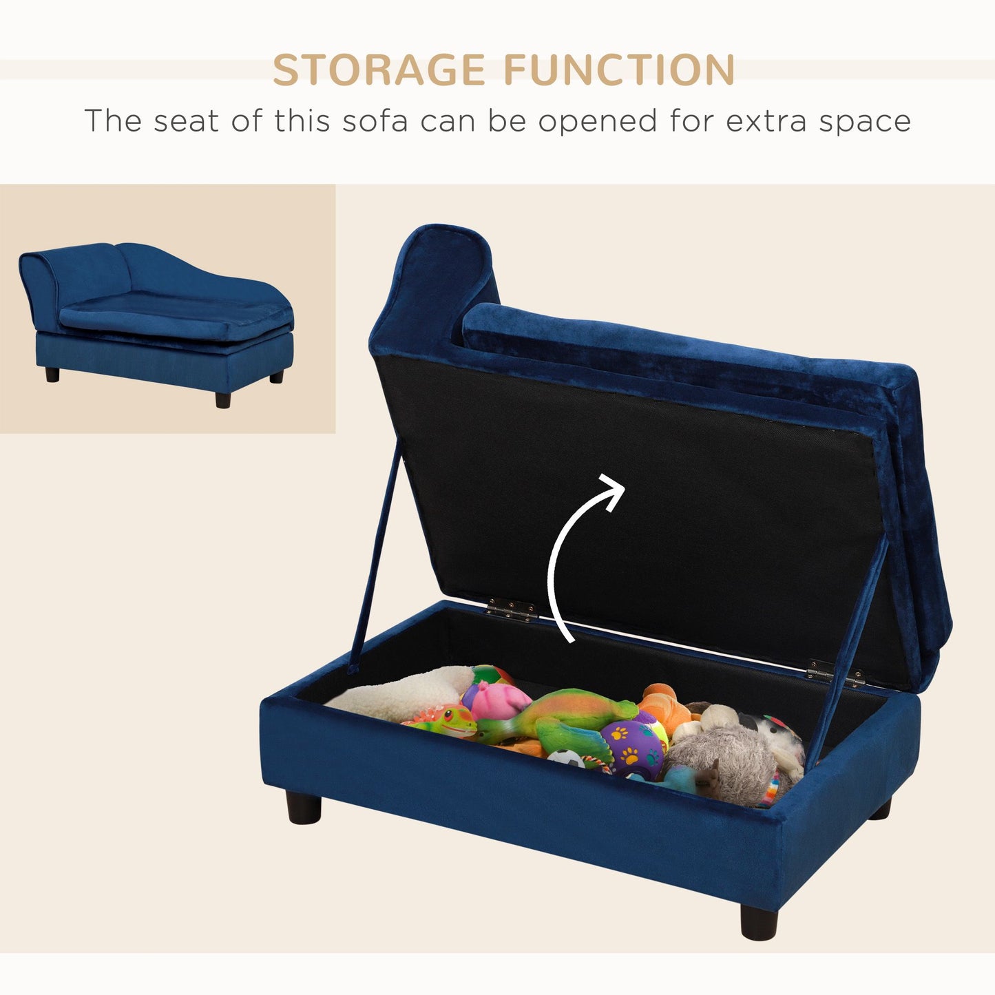 Pet Sofa Bed with Storage, Cushy Couch for Cats and Small Dogs