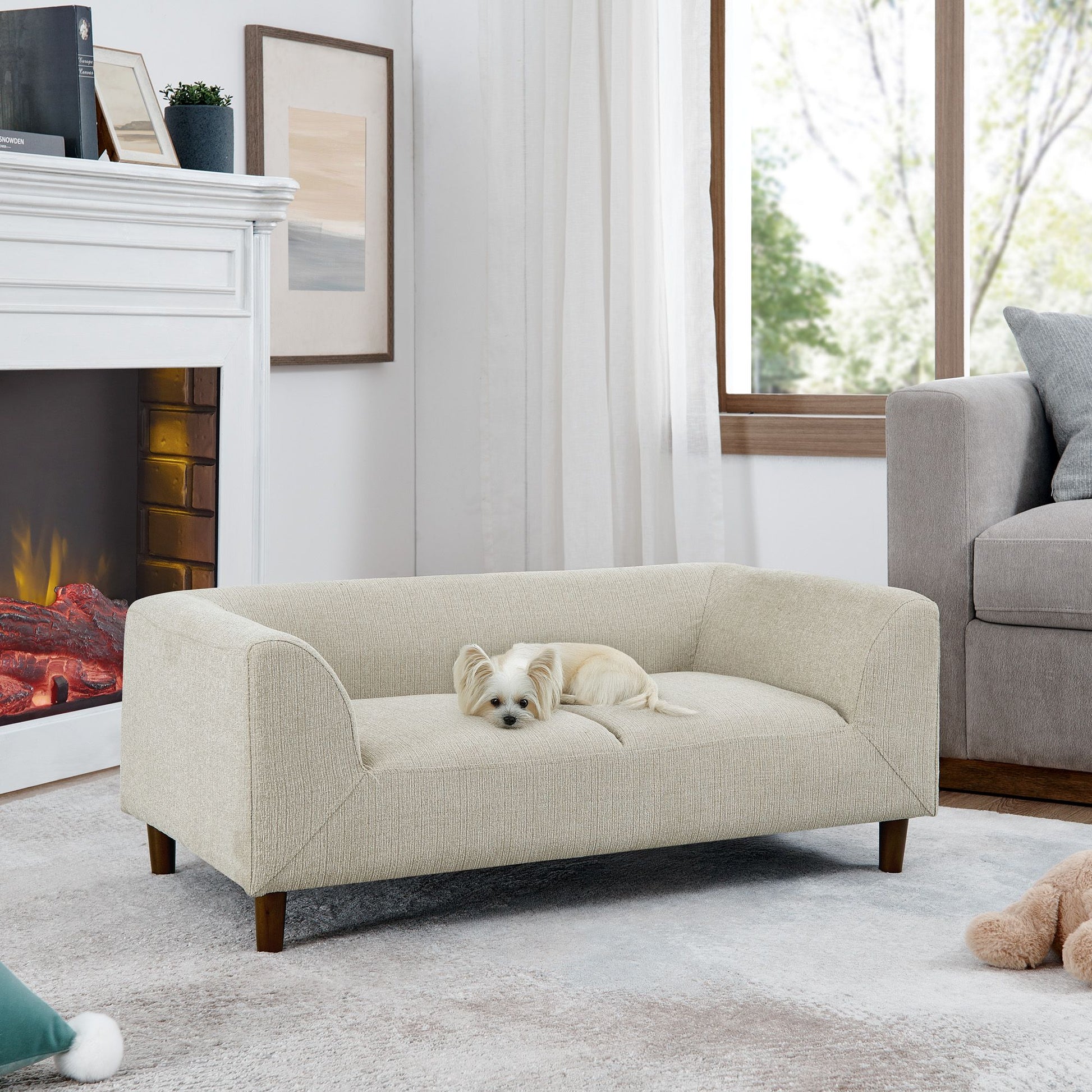 Pet Sofa with Backrest and Armrests, Modern Rectangular Pet Sofa
