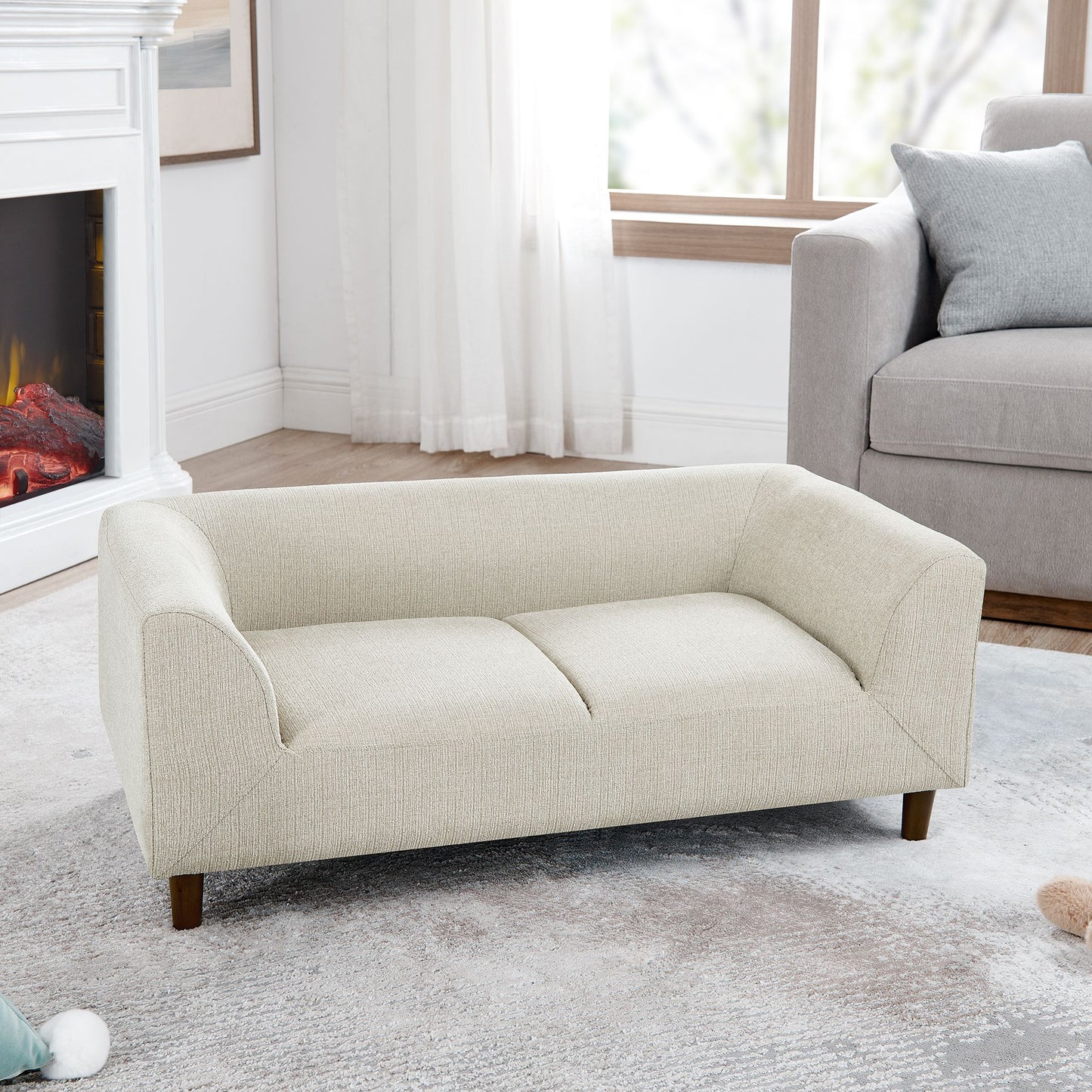 Pet Sofa with Backrest and Armrests, Modern Rectangular Pet Sofa