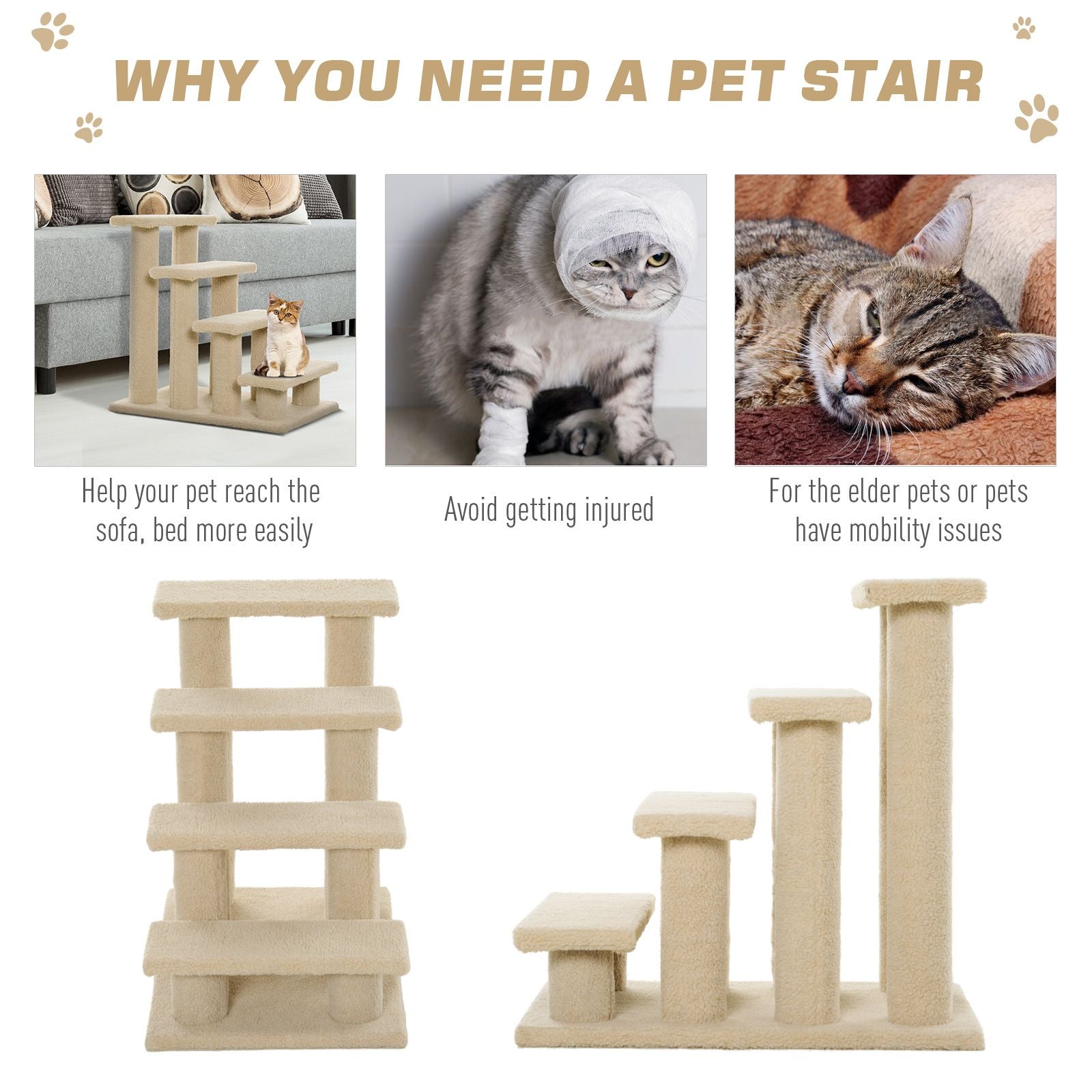 Pet Stairs 25 4-Step Durable Particle Board Carpeted Cat Dog Ladder