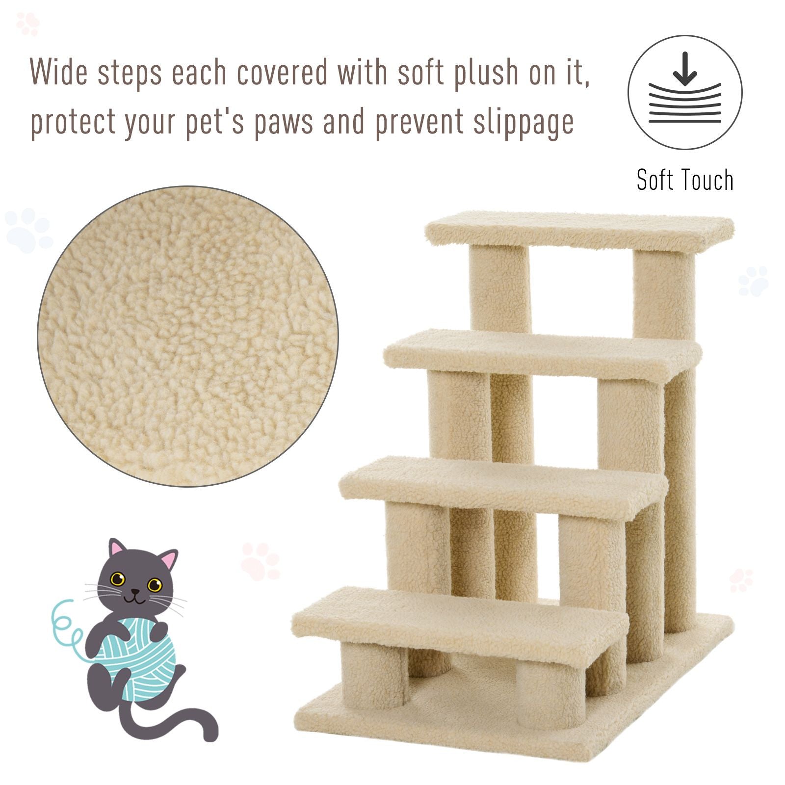 Pet Stairs 25 4-Step Durable Particle Board Carpeted Cat Dog Ladder