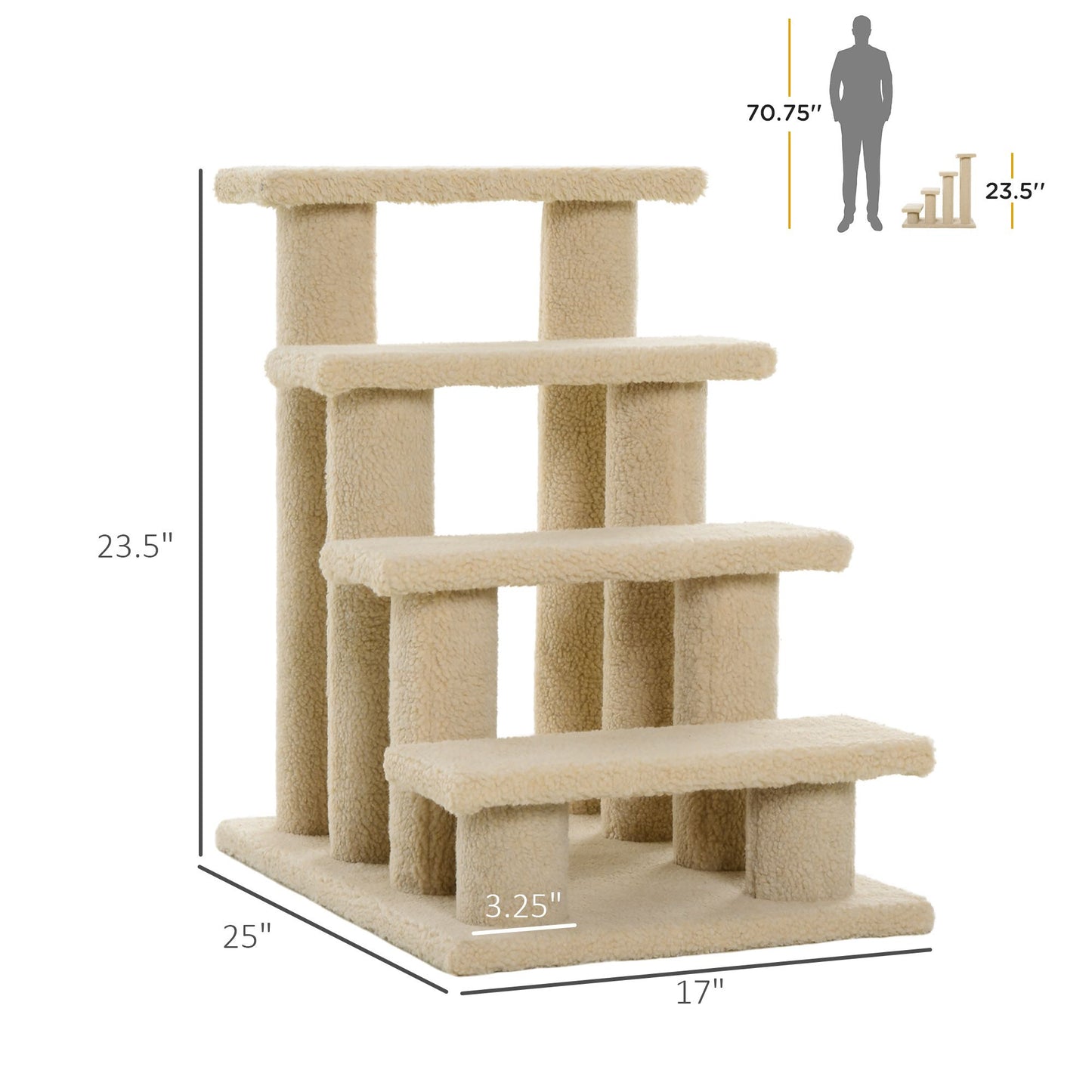 Pet Stairs 25 4-Step Durable Particle Board Carpeted Cat Dog Ladder