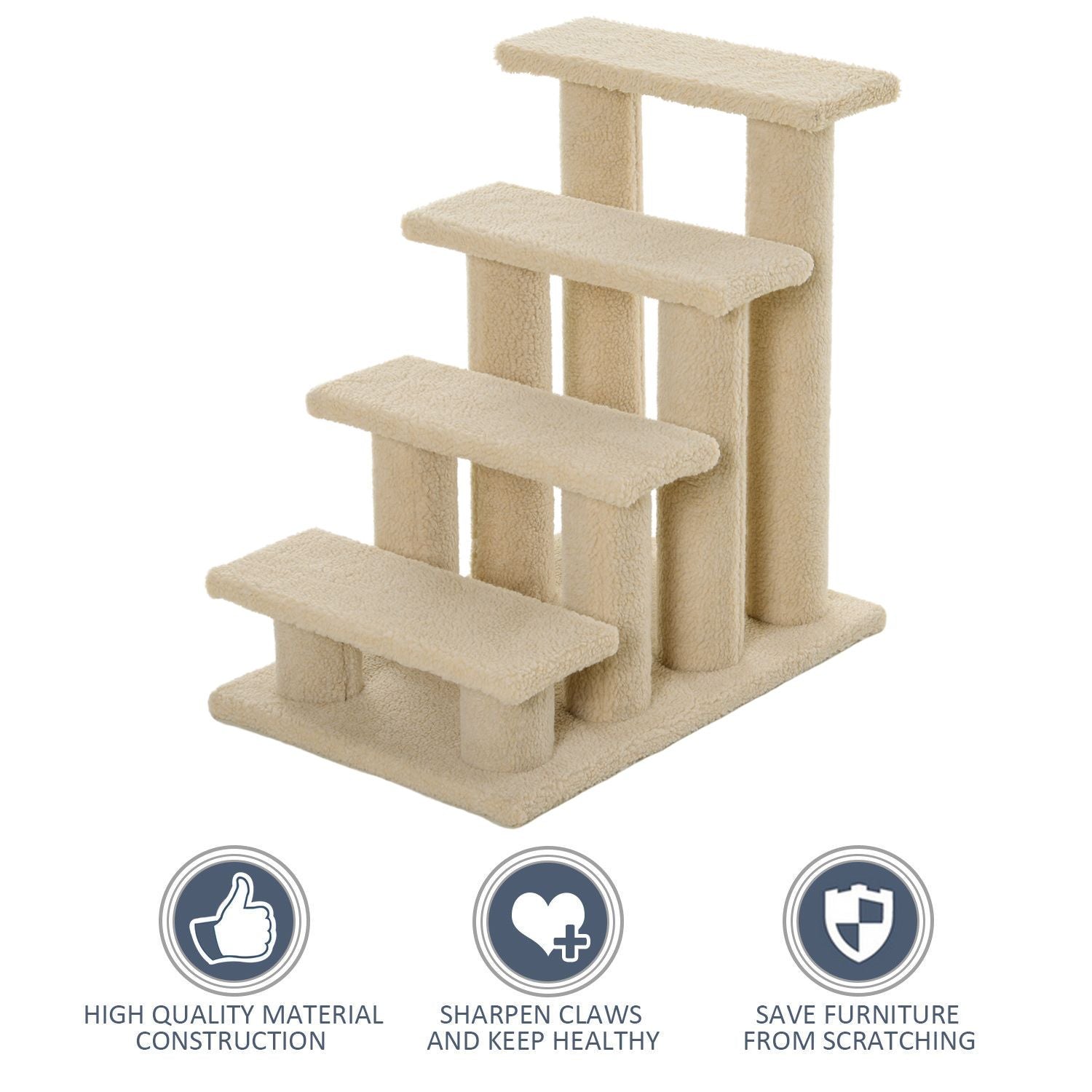 Pet Stairs 25 4-Step Durable Particle Board Carpeted Cat Dog Ladder