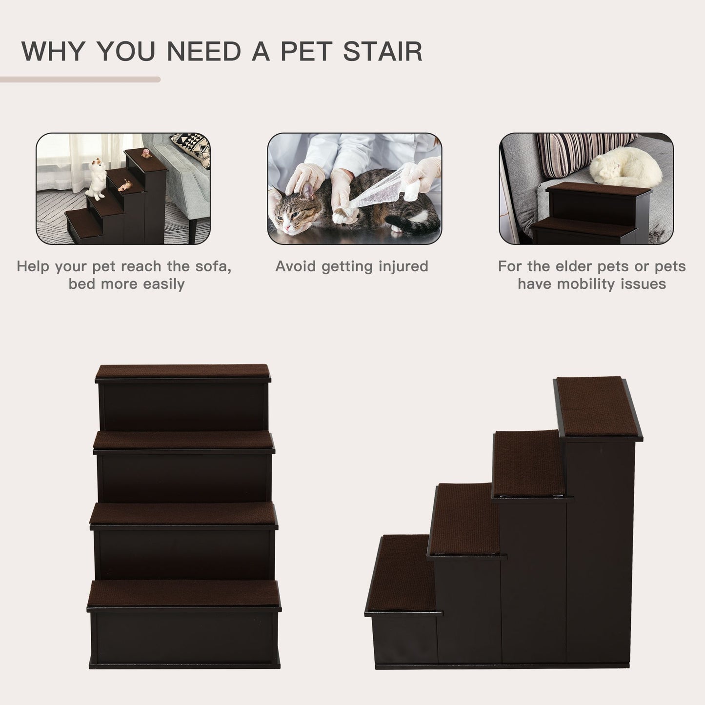 Pet Stairs, Pet Steps with Cushioned Removable Covering