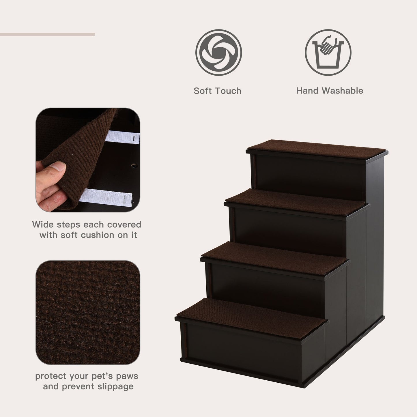 Pet Stairs, Pet Steps with Cushioned Removable Covering