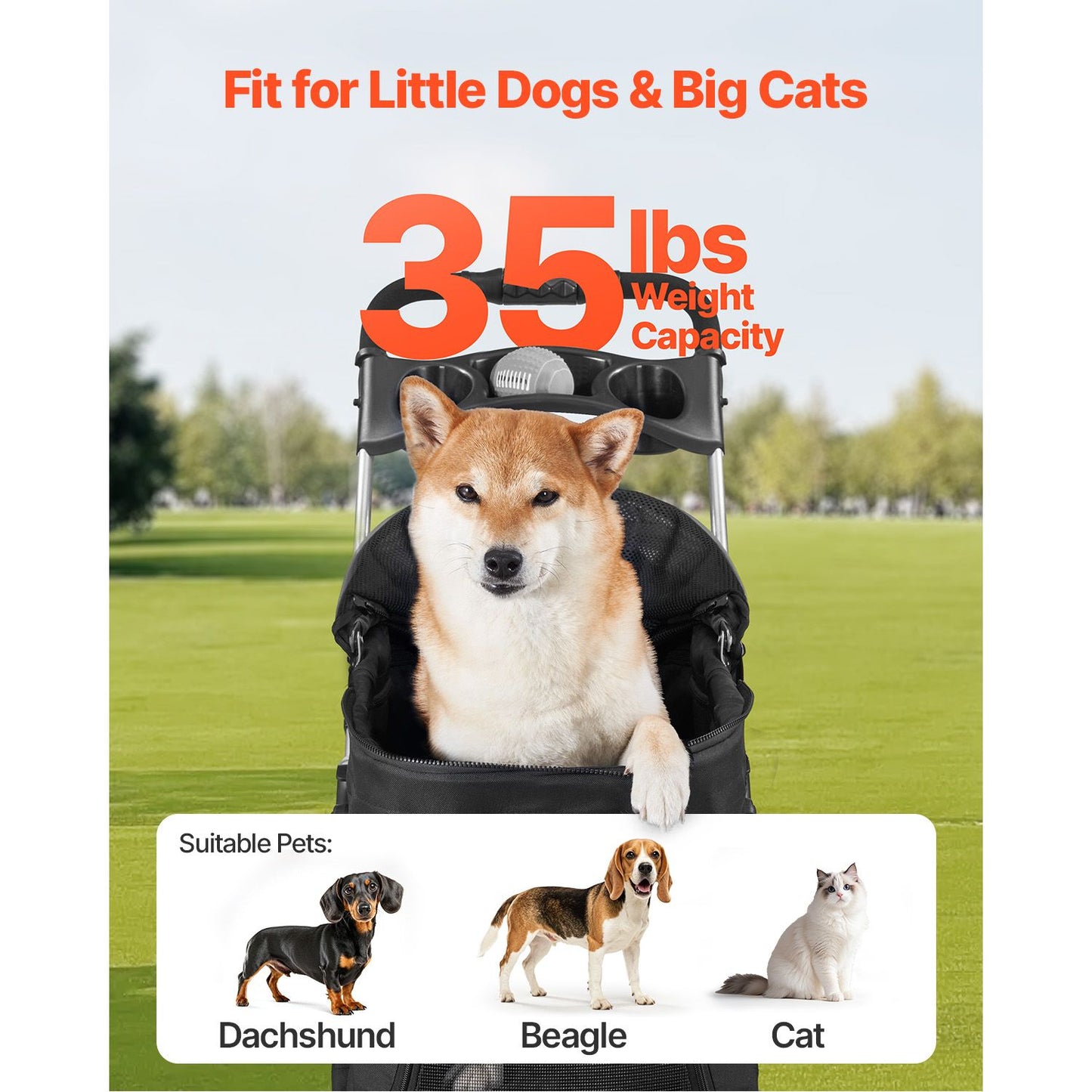 Pet Stroller, 35 Lbs Weight Capacity, Foldable Dog Stroller Cart, 4