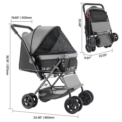 Pet Stroller, 44 Lbs Weight Capacity, Foldable Dog Stroller Cart, 4