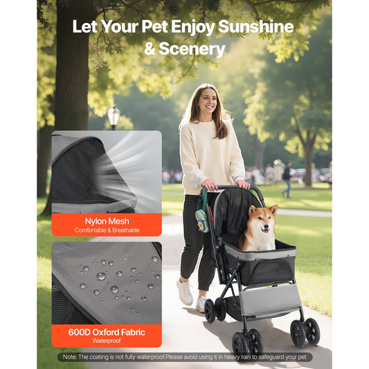 Pet Stroller, 44 Lbs Weight Capacity, Foldable Dog Stroller Cart, 4
