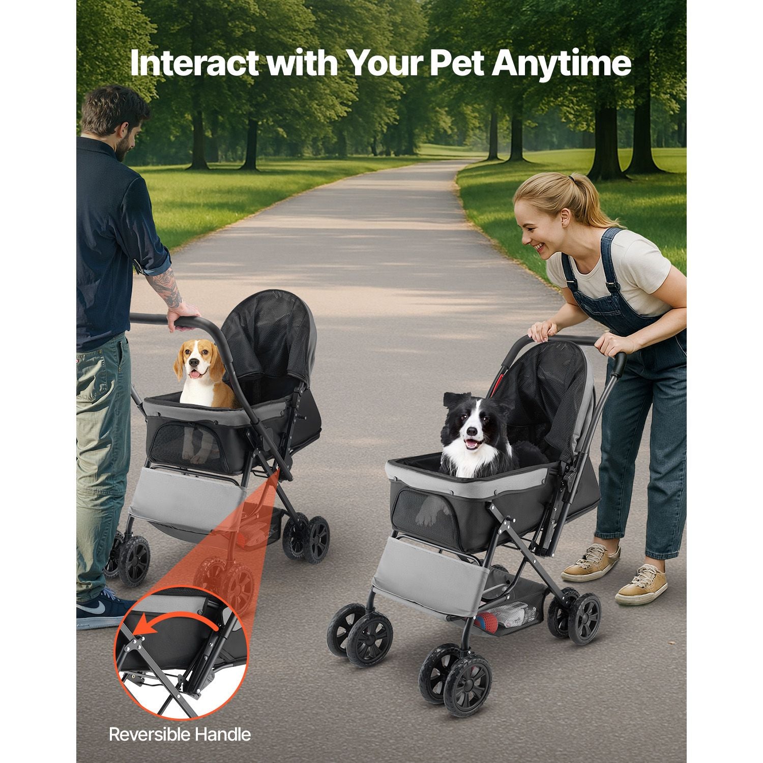 Pet Stroller, 44 Lbs Weight Capacity, Foldable Dog Stroller Cart, 4