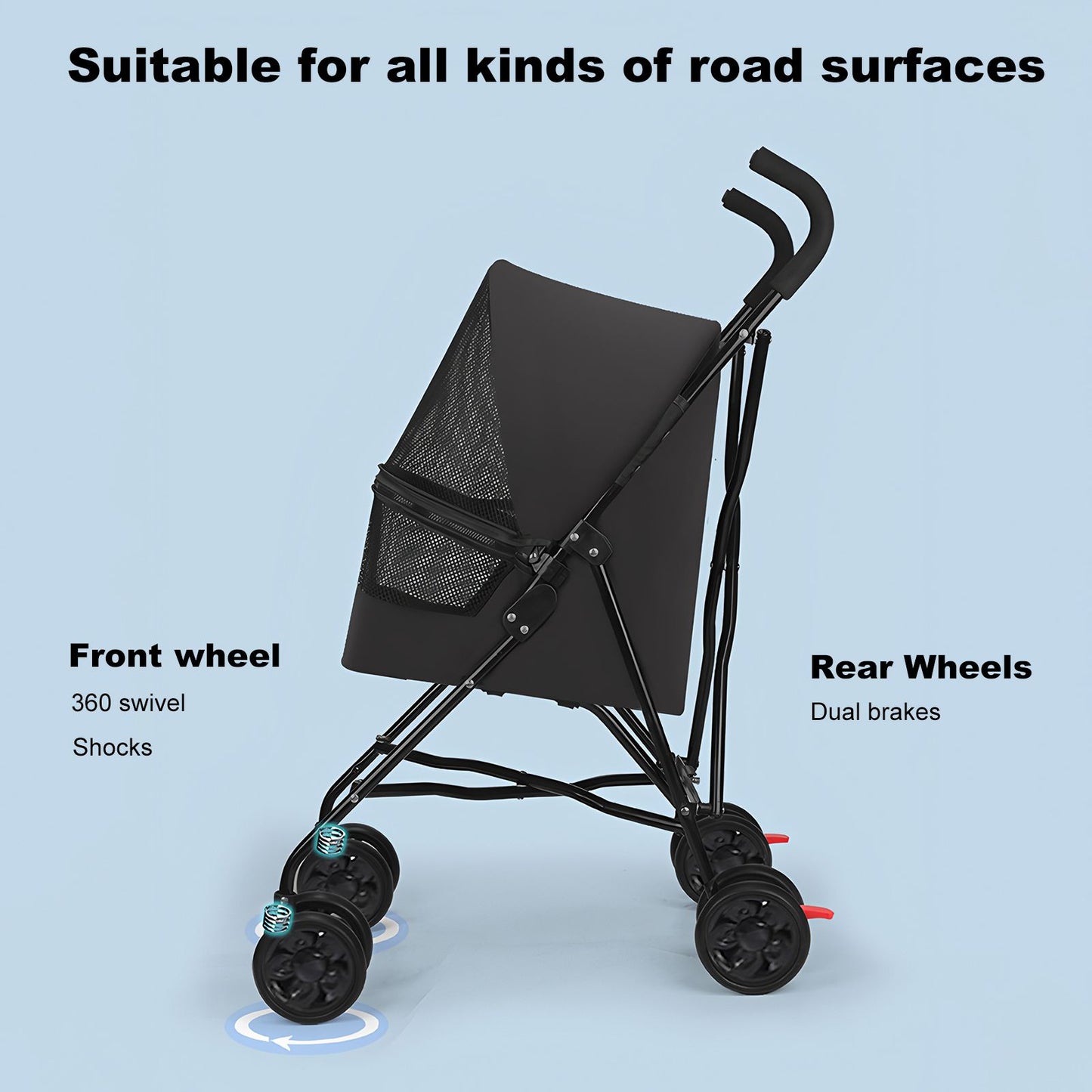 Pet Stroller for Small Dogs Cats with Mesh Ventilation, Lightweight