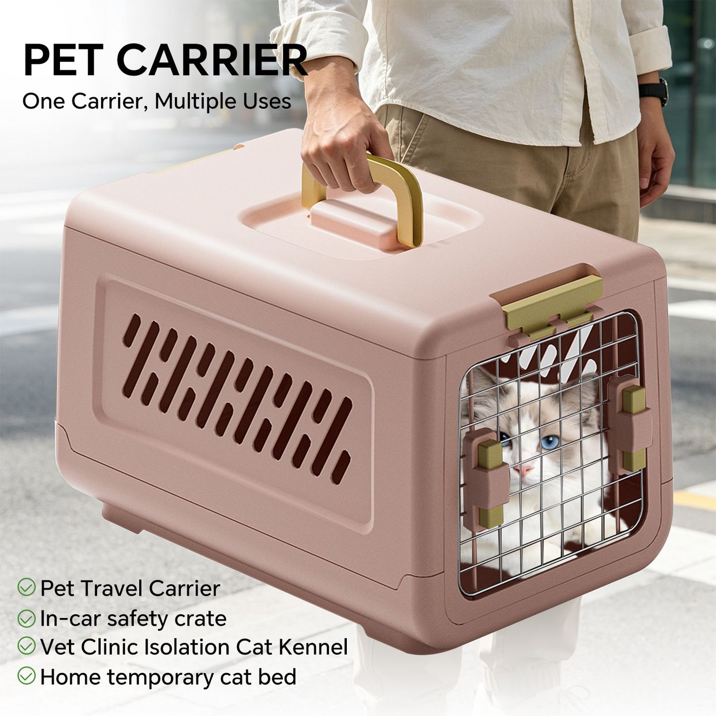Pink Aviation Enclosed Cat Litter Box with Handle, Spacious Anti