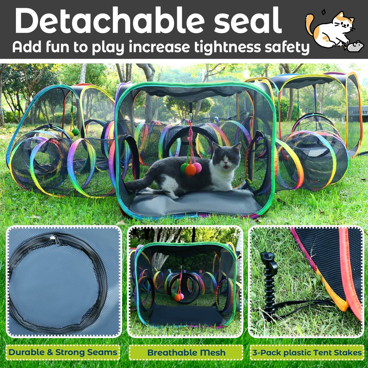 Portable Cat Enclosure - 7-in-1 Outdoor Catio with Tent & Tunnel