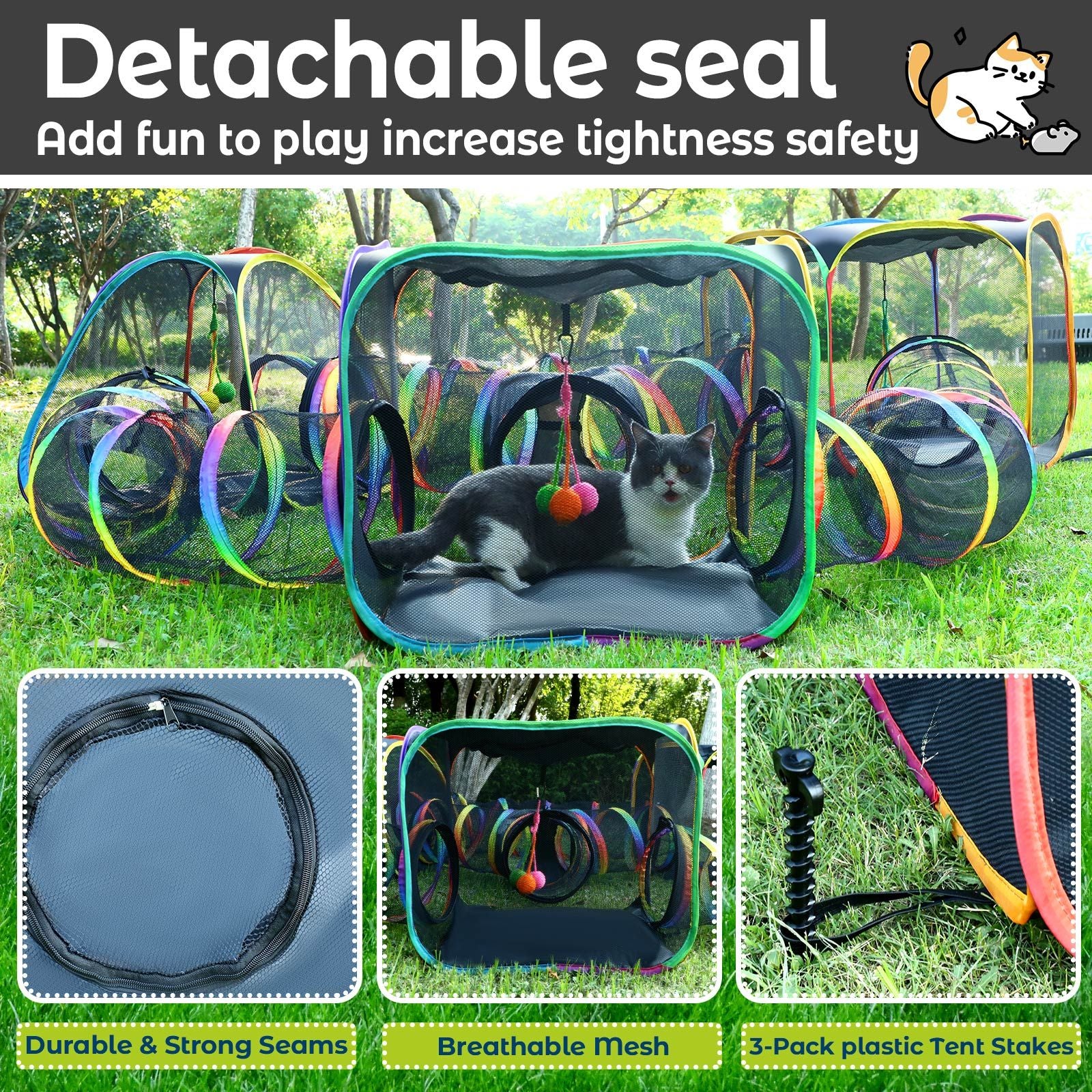 Portable Cat Enclosure - 7-in-1 Outdoor Catio with Tent & Tunnel