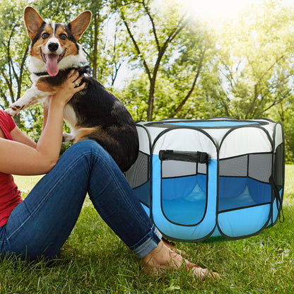 Portable Foldable Pet Playpen Exercise Pen Kennel Removable Zipper
