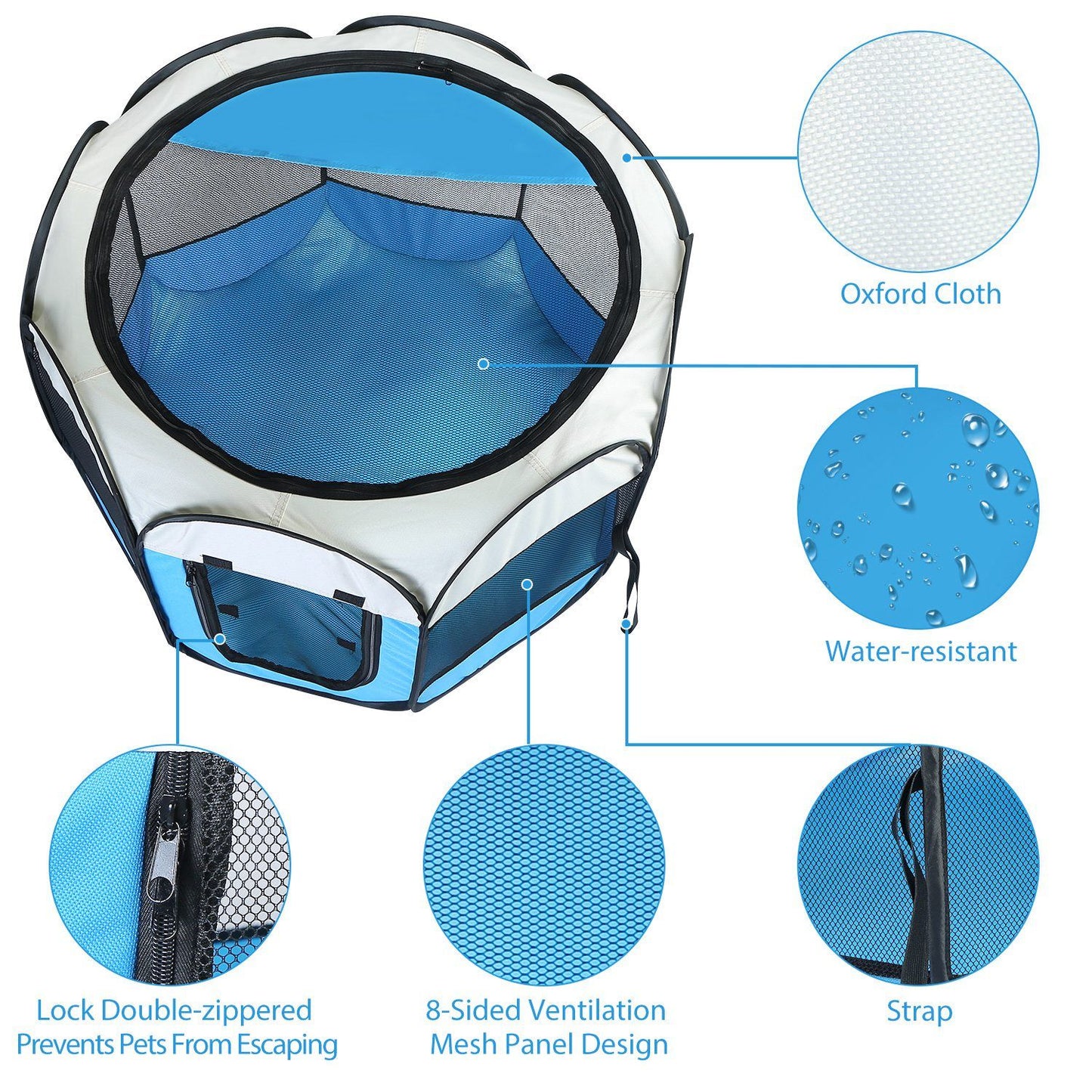 Portable Foldable Pet Playpen Exercise Pen Kennel Removable Zipper