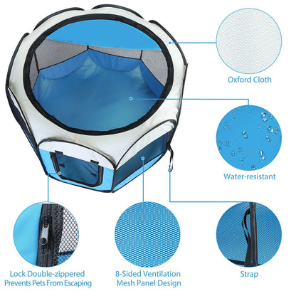 Portable Foldable Pet Playpen Exercise Pen Kennel Removable Zipper