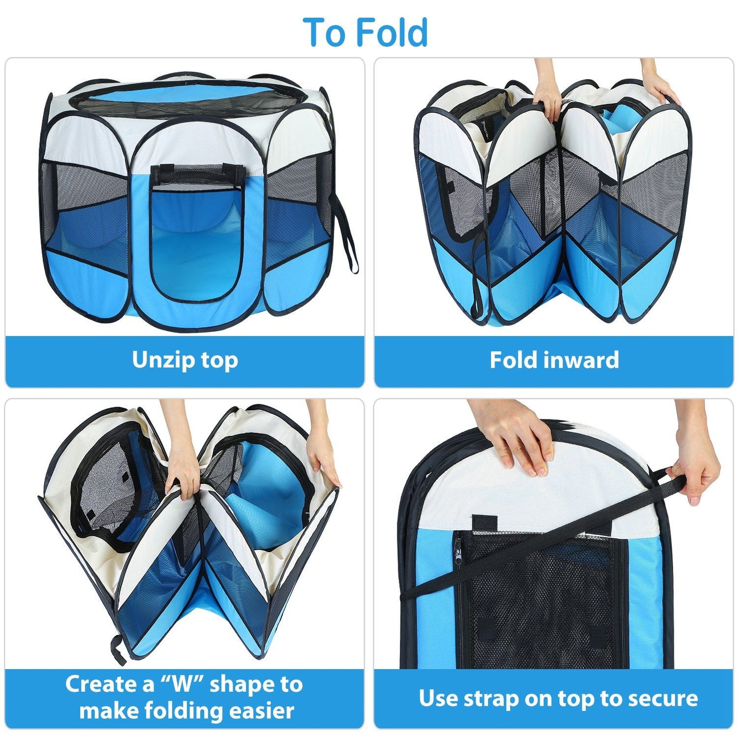 Portable Foldable Pet Playpen Exercise Pen Kennel Removable Zipper