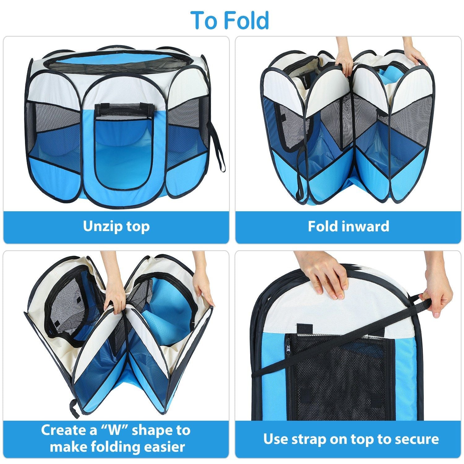 Portable Foldable Pet Playpen Exercise Pen Kennel Removable Zipper