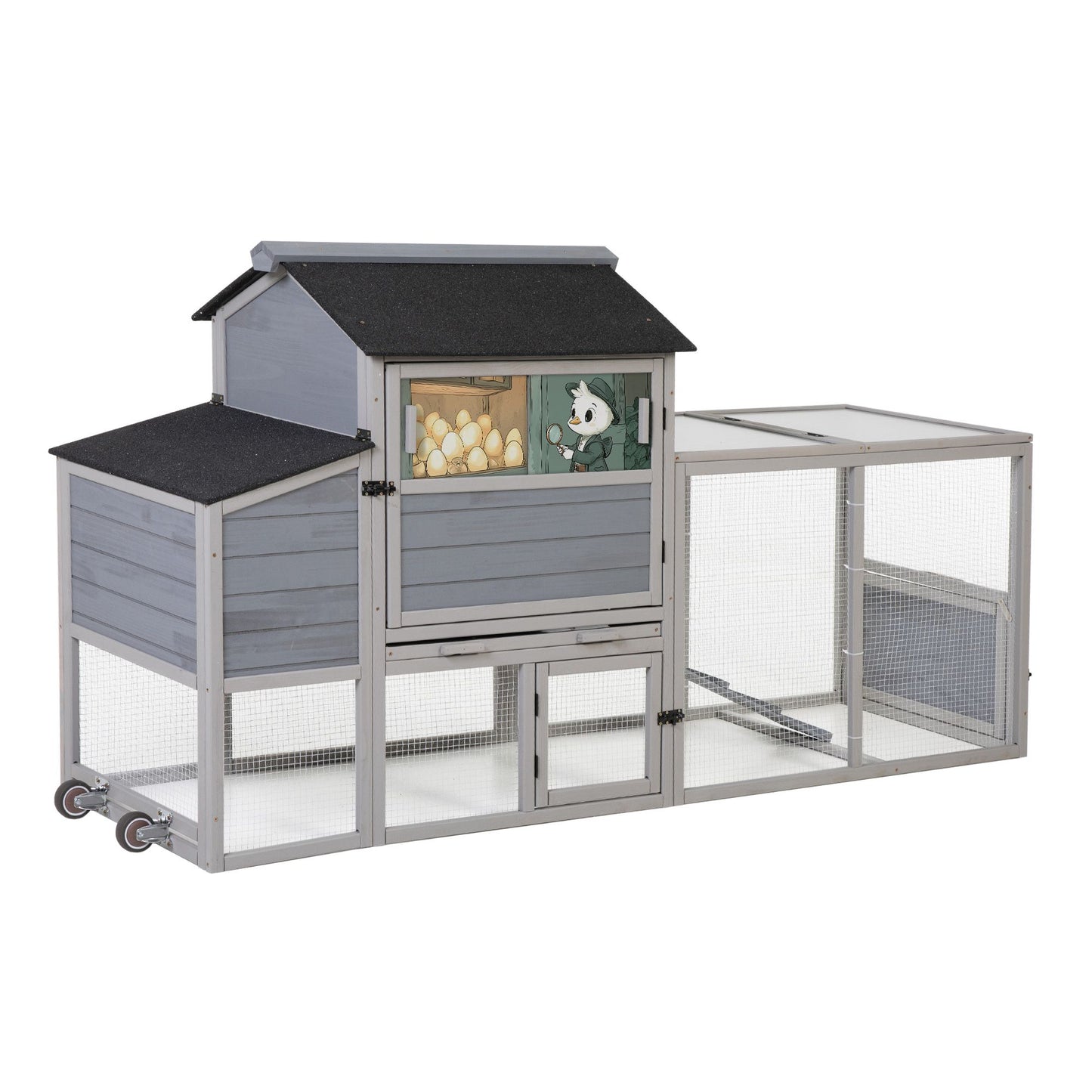 Portable Mobile Chicken Coop with Nesting Box, Sleeping Room, Run