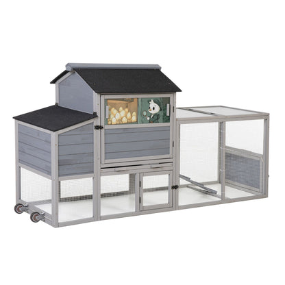 Portable Mobile Chicken Coop with Nesting Box, Sleeping Room, Run
