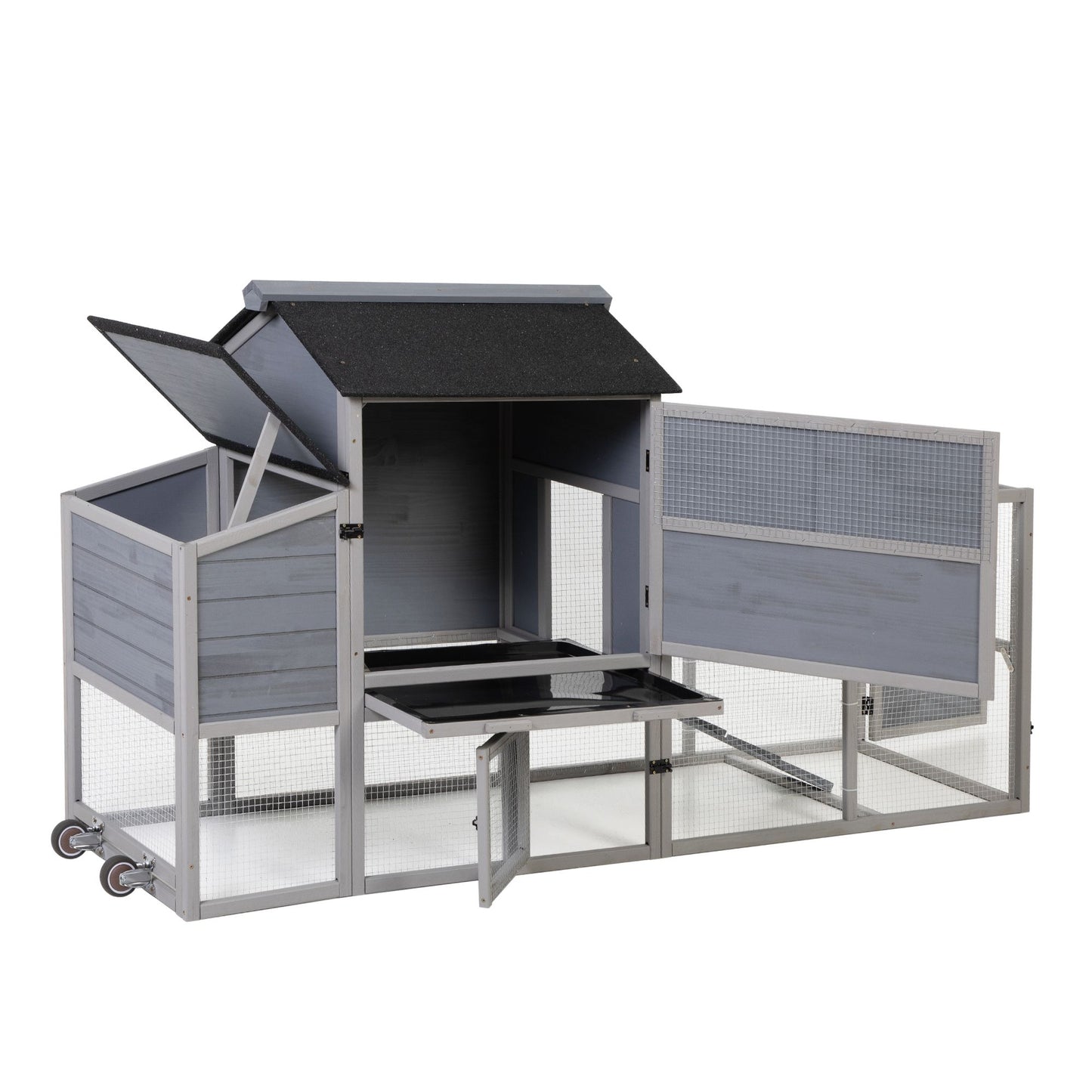 Portable Mobile Chicken Coop with Nesting Box, Sleeping Room, Run