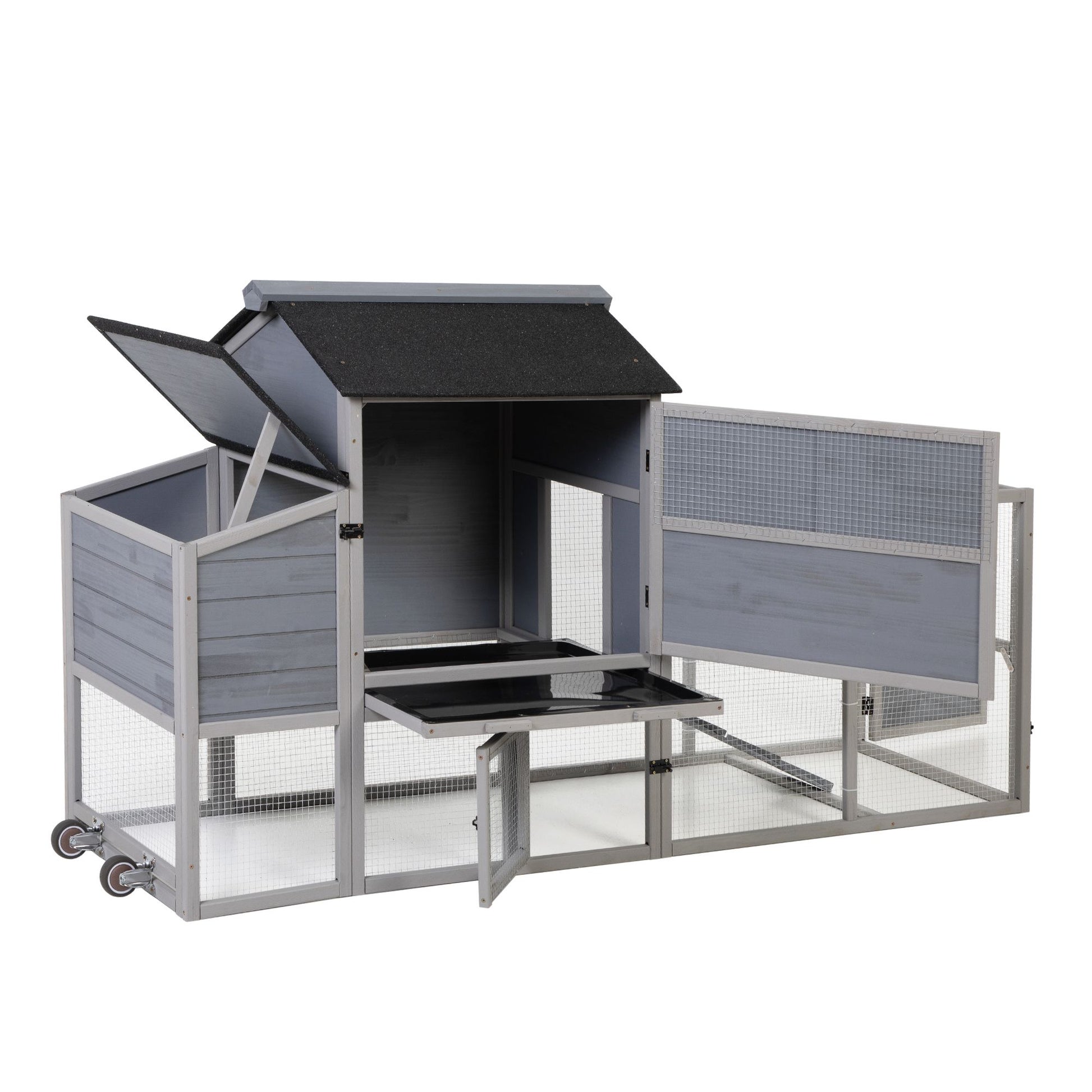 Portable Mobile Chicken Coop with Nesting Box, Sleeping Room, Run