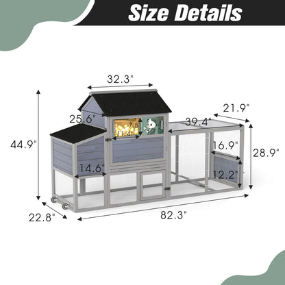 Portable Mobile Chicken Coop with Nesting Box, Sleeping Room, Run