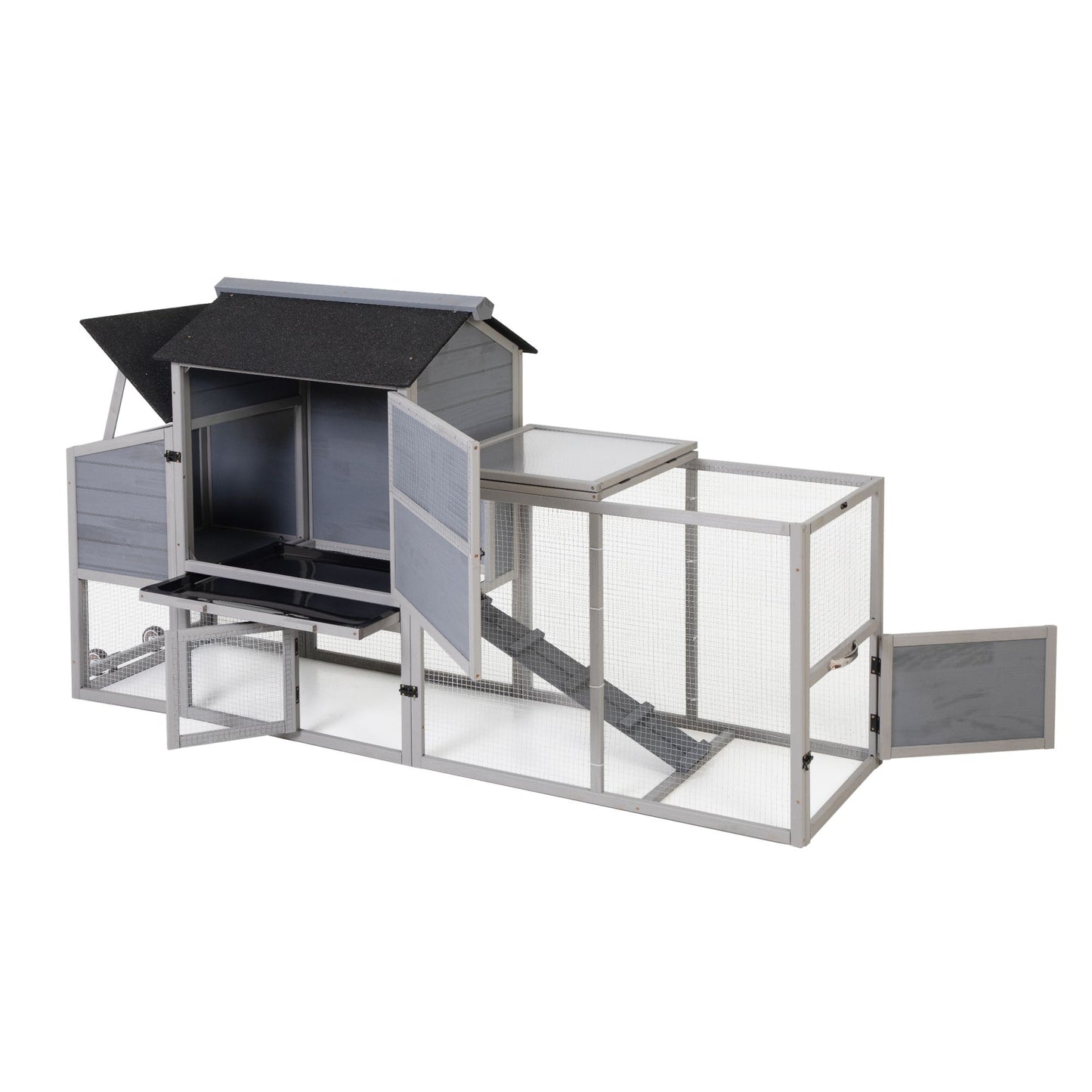 Portable Mobile Chicken Coop with Nesting Box, Sleeping Room, Run