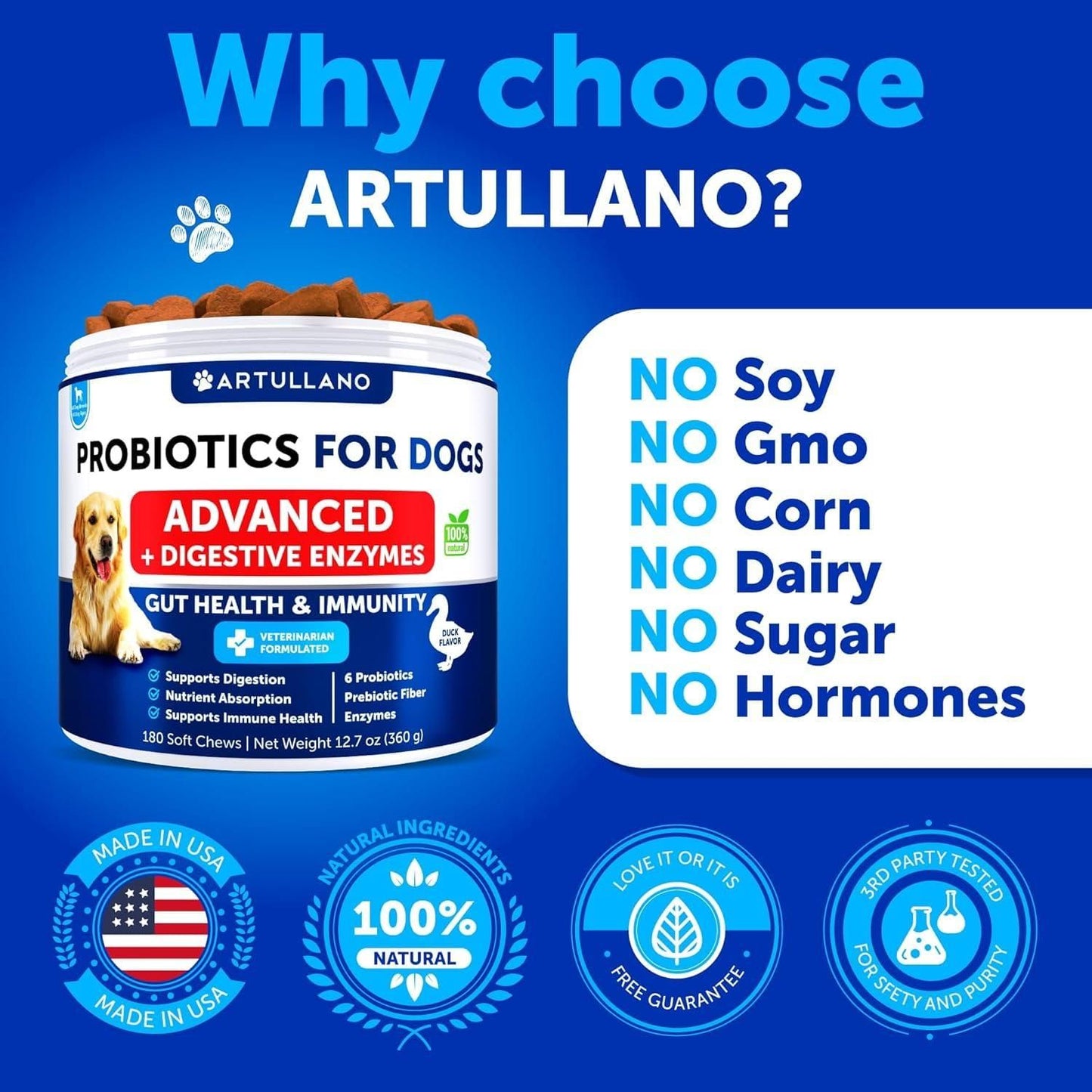 Probiotics for Dogs 180 Chews, Prebiotics & Digestive Enzymes