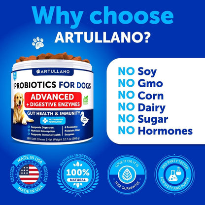 Probiotics for Dogs 180 Chews, Prebiotics & Digestive Enzymes