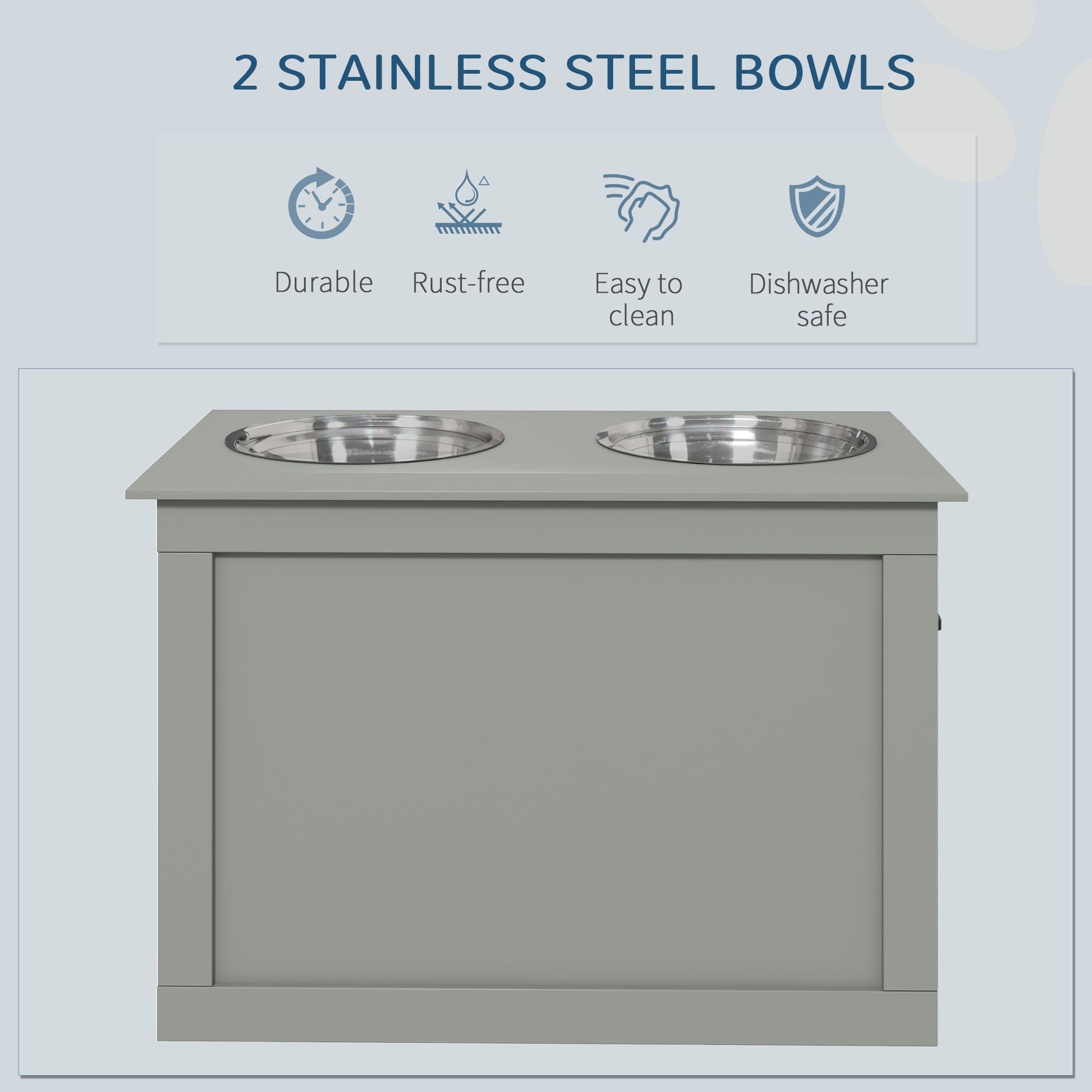 Raised Dog Feeding Station with 2 Stainless Steel Bowls and Storage
