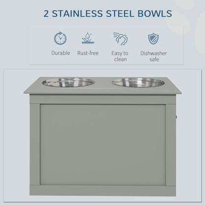 Raised Dog Feeding Station with 2 Stainless Steel Bowls and Storage
