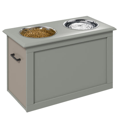 Raised Dog Feeding Station with 2 Stainless Steel Bowls and Storage